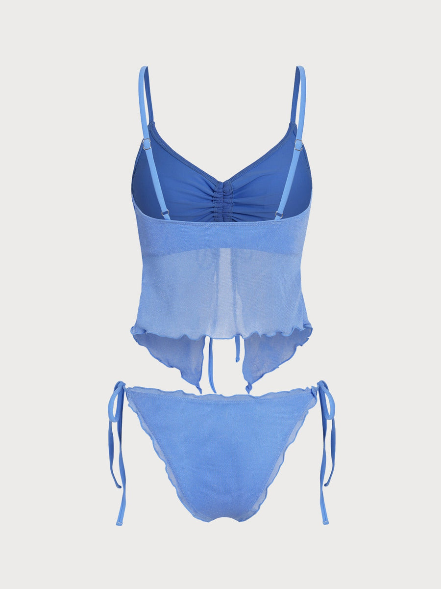 Blue Lurex Wave Cut Tankini Set