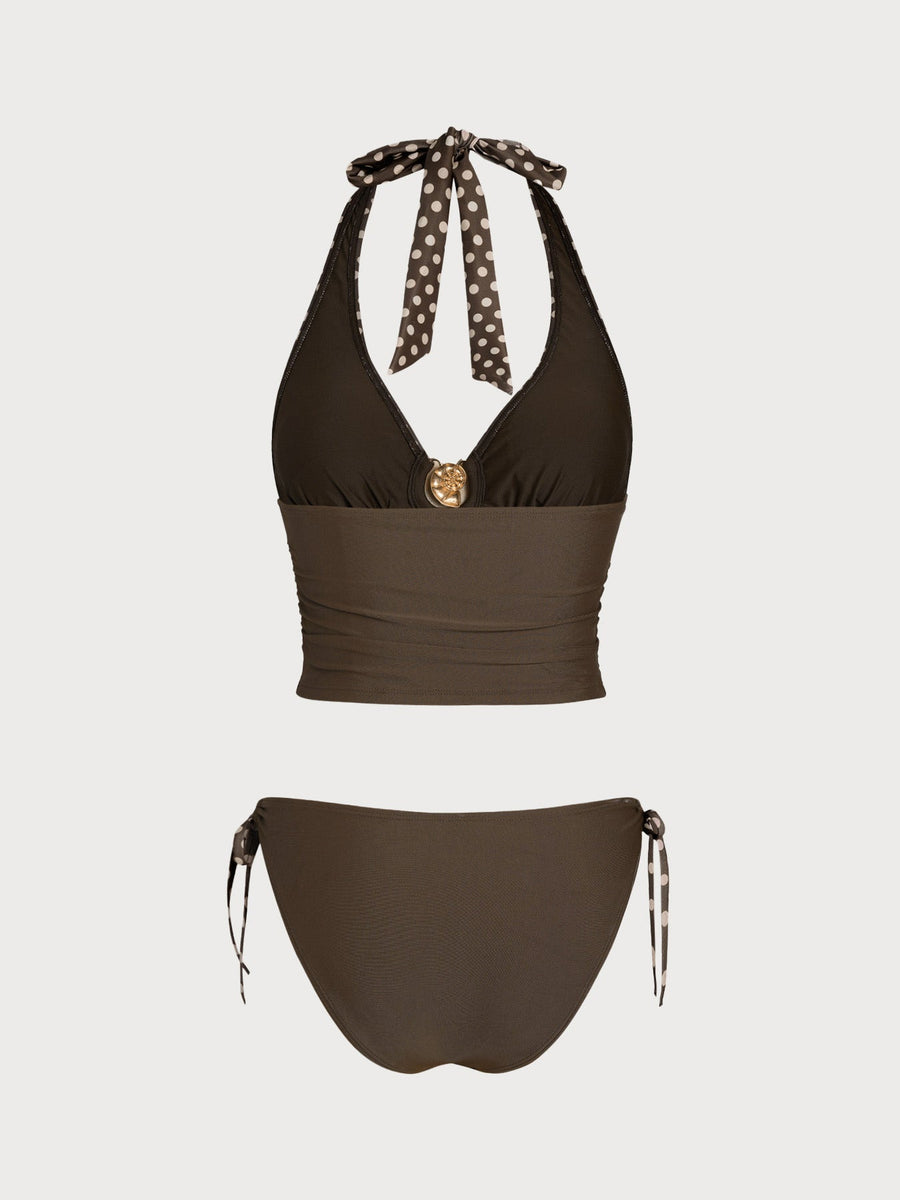 Brown Polka Dot Shell Tankini Set