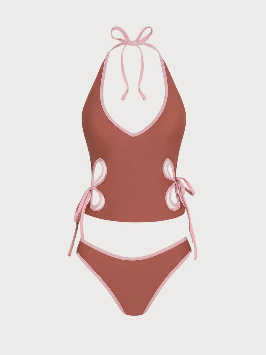 Ginger Cut-out Contrast Tankini Set