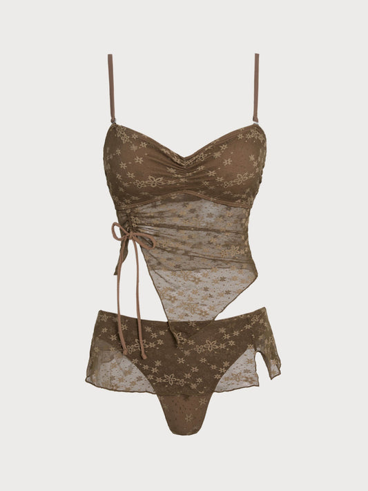 Coffee Flower Irregular Hem Tankini Set