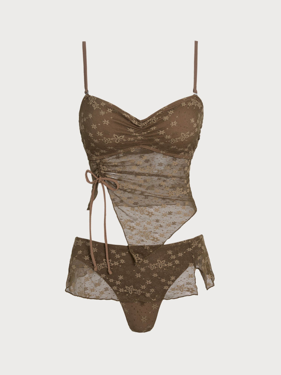 Coffee Flower Irregular Hem Tankini Set