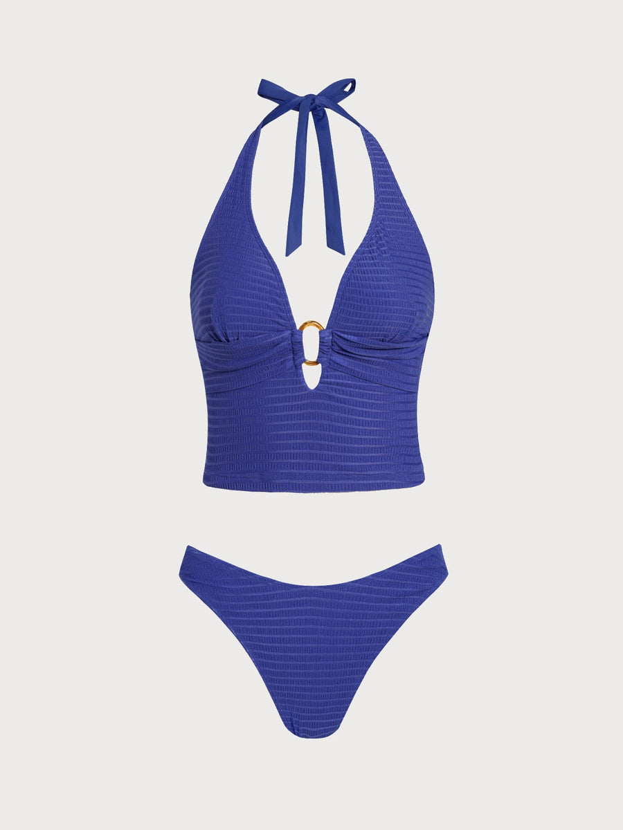 Royal Blue O-Ring Striped Tankini Set