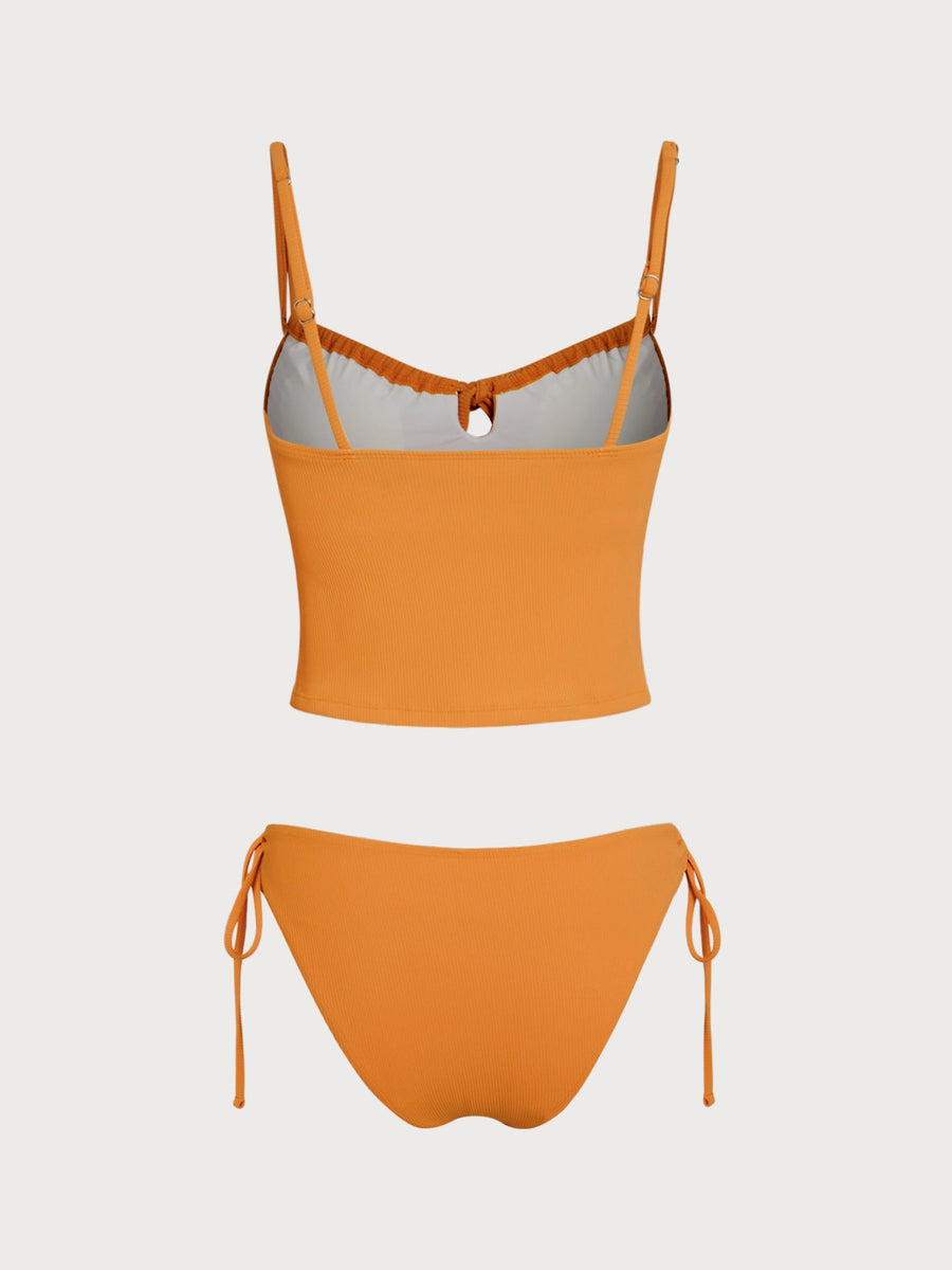 Orange Striped Tie Front Tankini Set