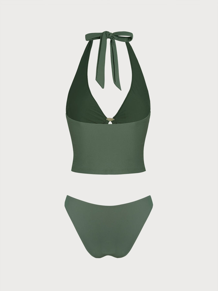 Green O-Ring Ruched Tankini Set