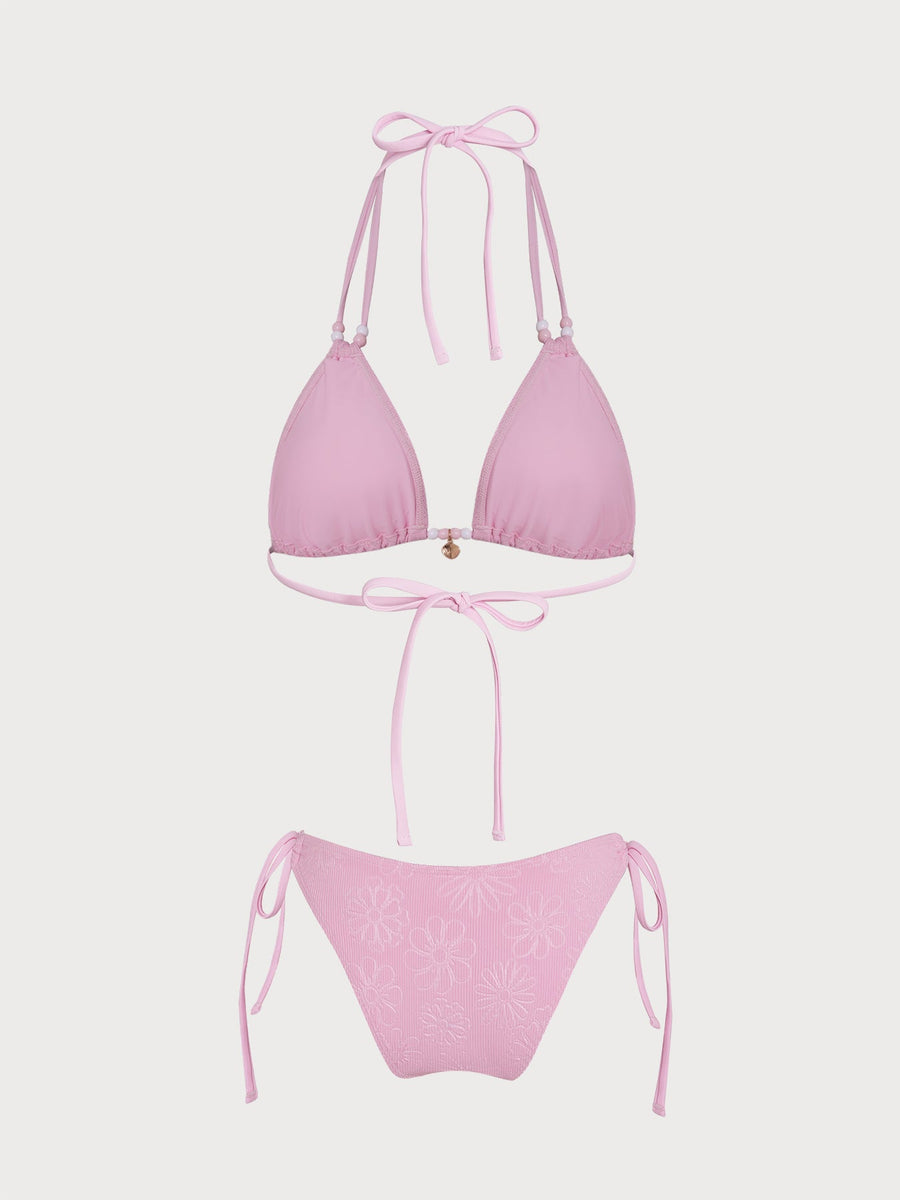 Pink Striped Beaded Bikini Set