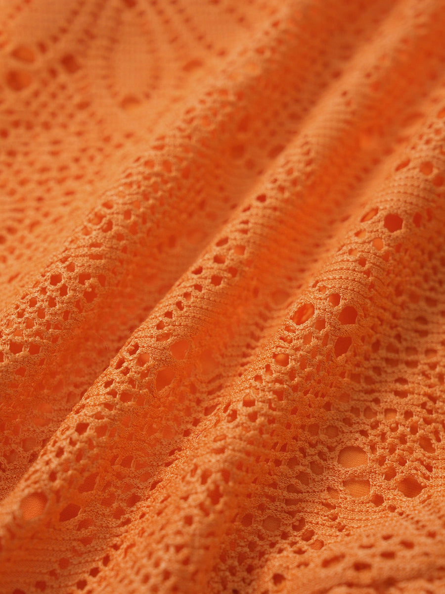 Orange Beaded Floral Skirted Bikini Set