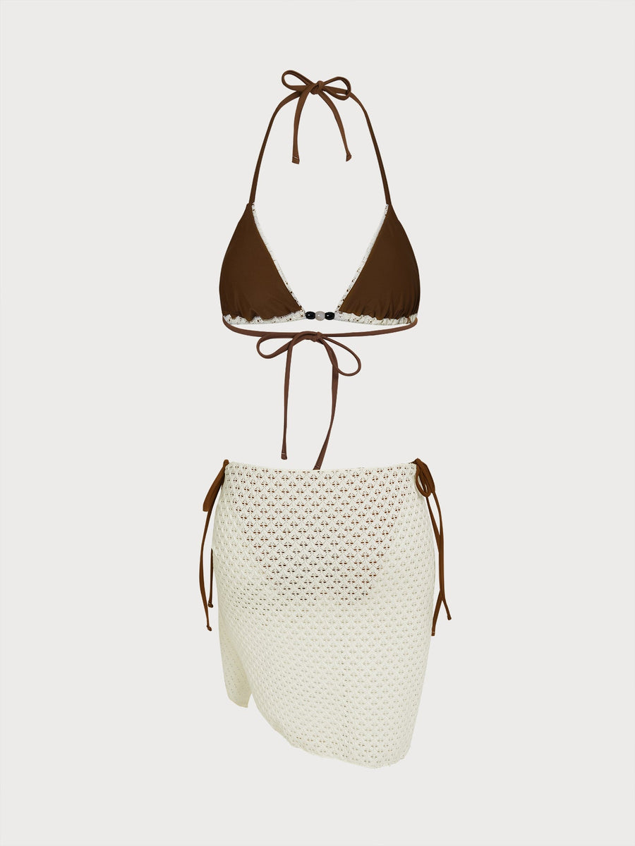 Coffee Cut Out Bikini Three-Piece Set