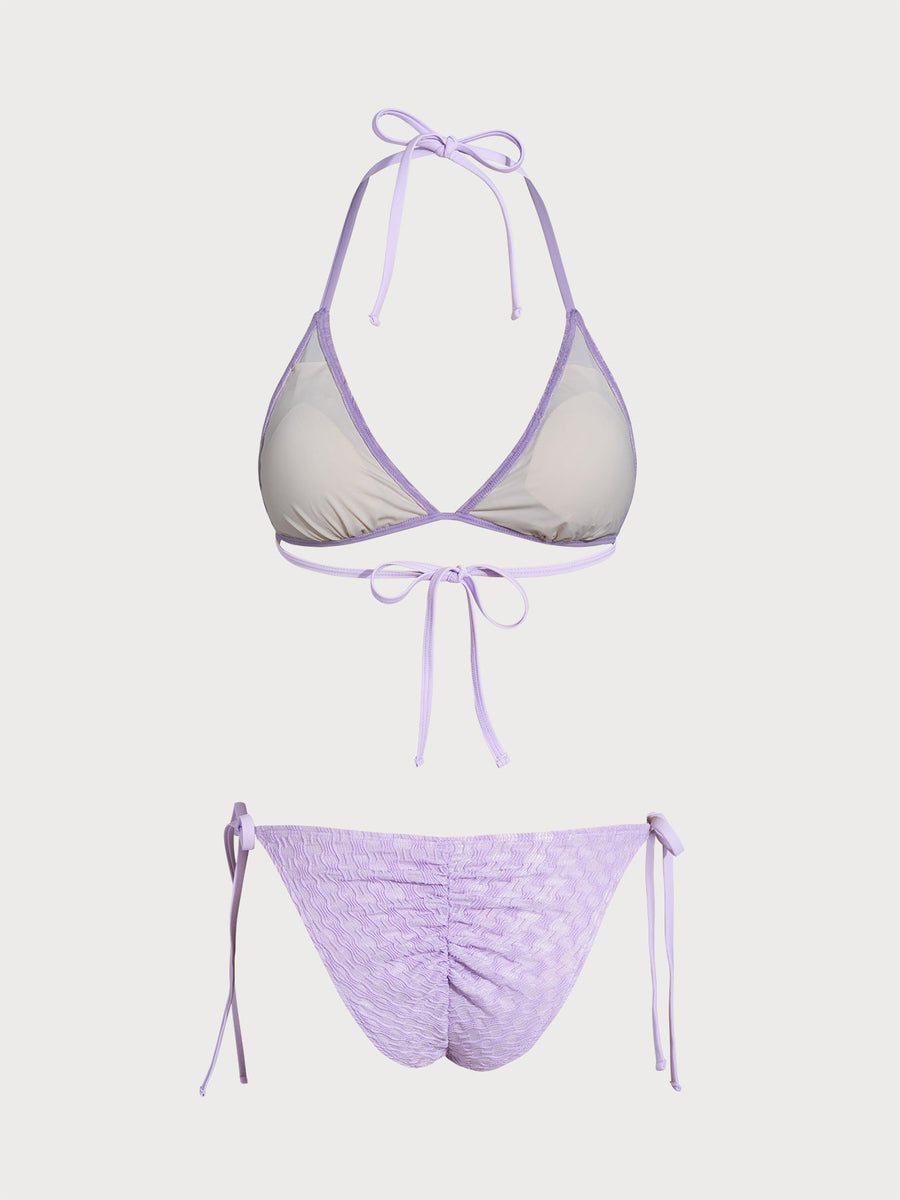 Purple Geometric Textured Bikini Set