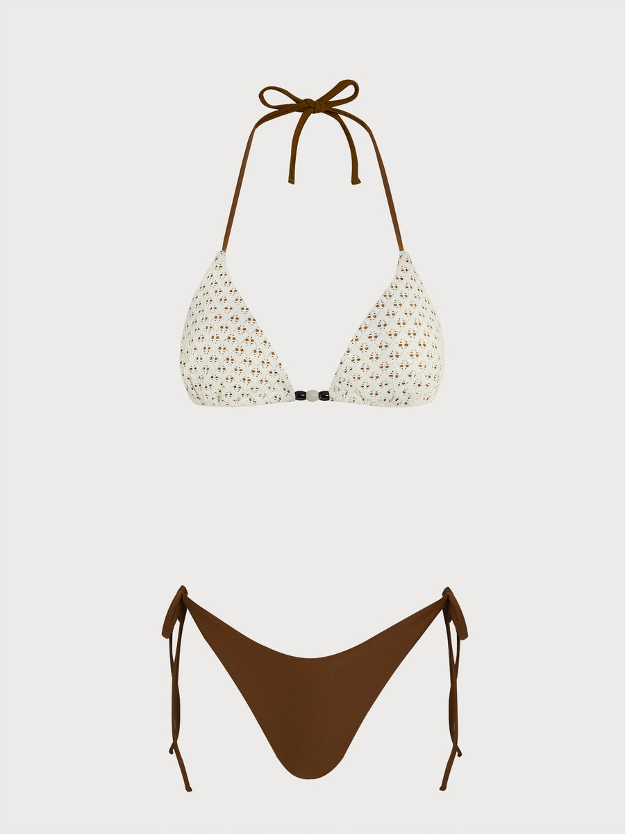 Coffee Cut Out Bikini Three-Piece Set