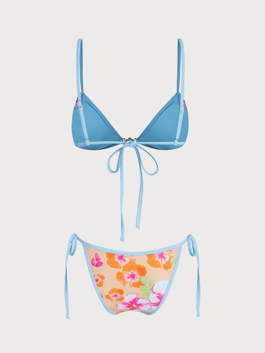 Light Orange Floral Contrast Bikini Set