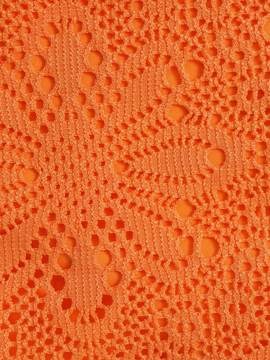 Orange Beaded Floral Skirted Bikini Set