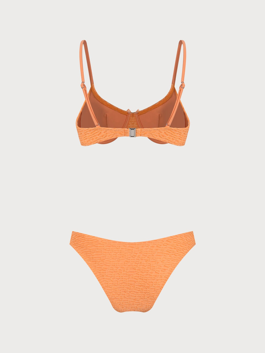 Orange Bowknot Textured Bikini Set