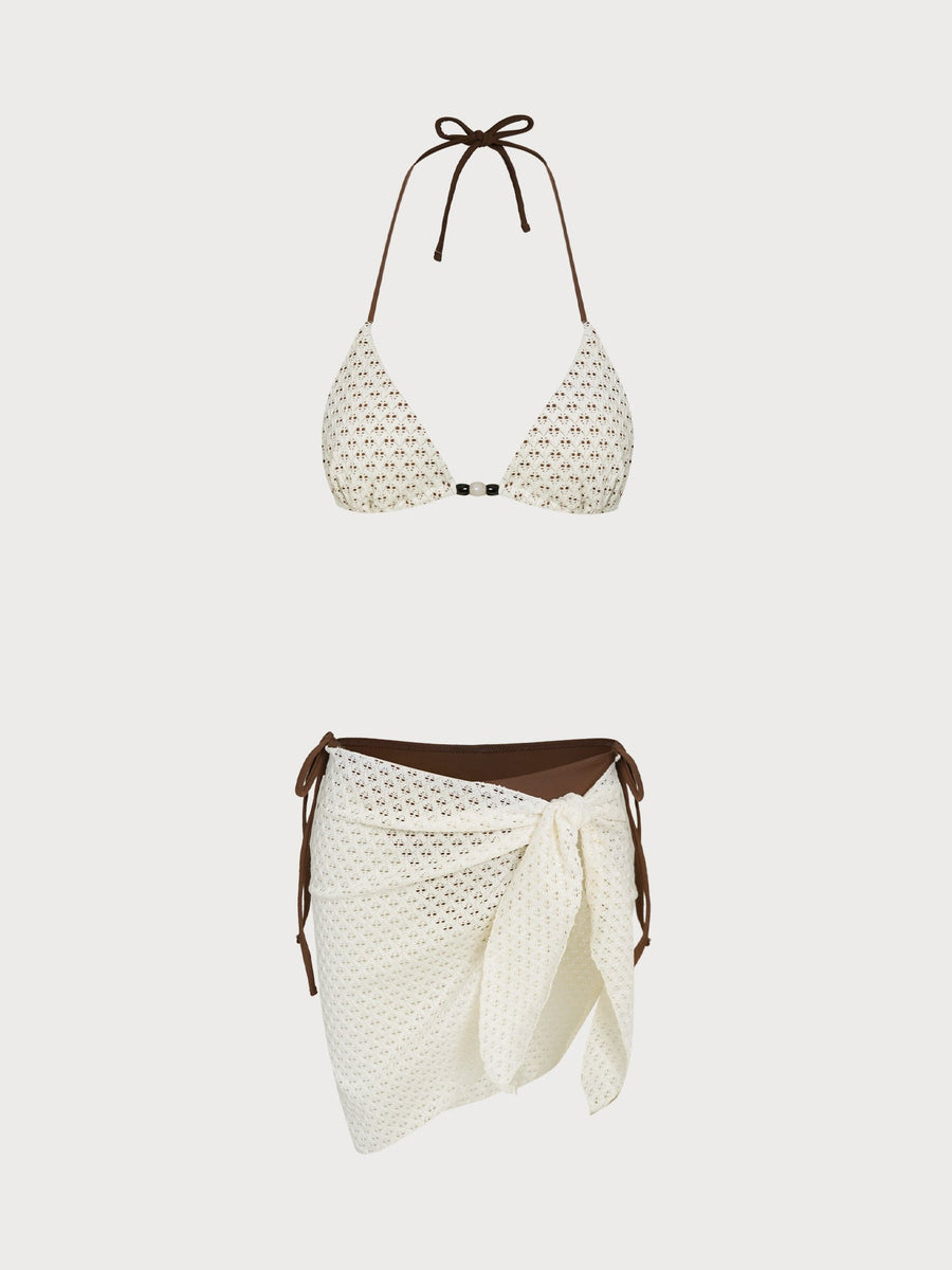 Coffee Cut Out Bikini Three-Piece Set