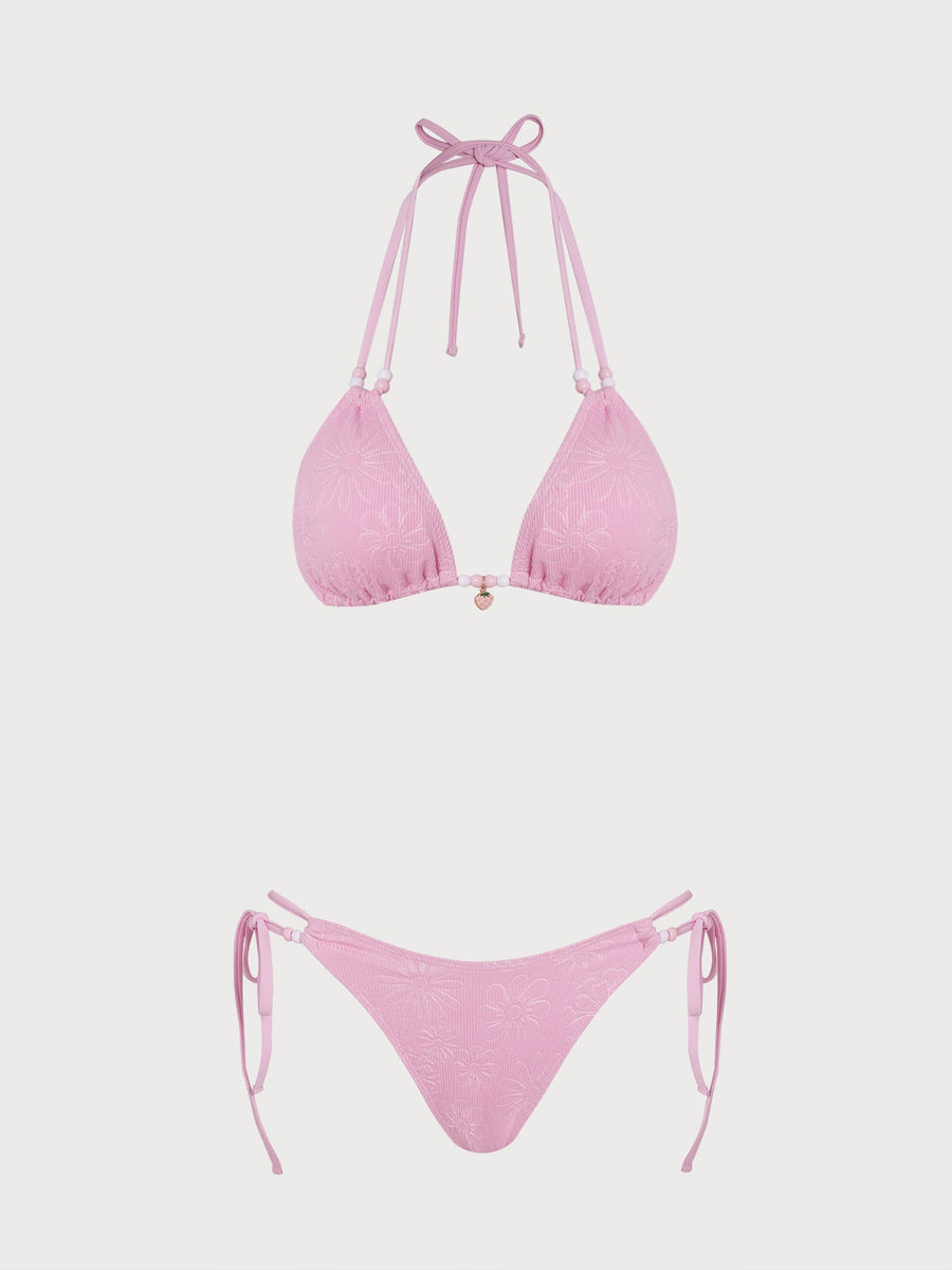 Pink Striped Beaded Bikini Set