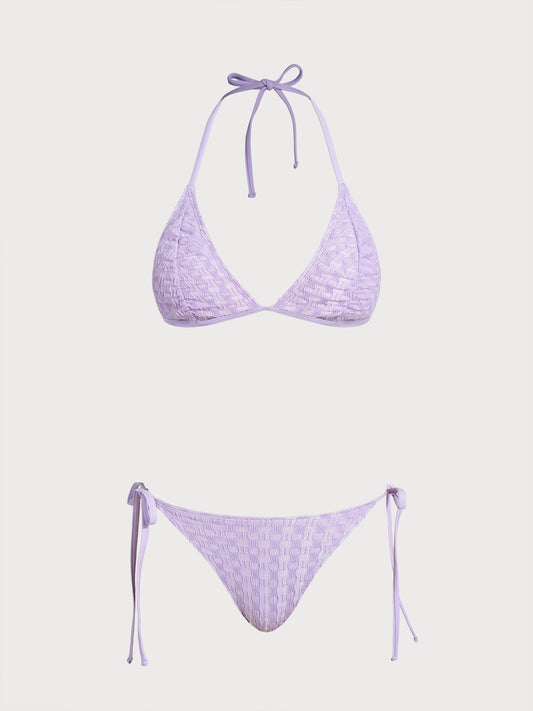 Purple Geometric Textured Bikini Set