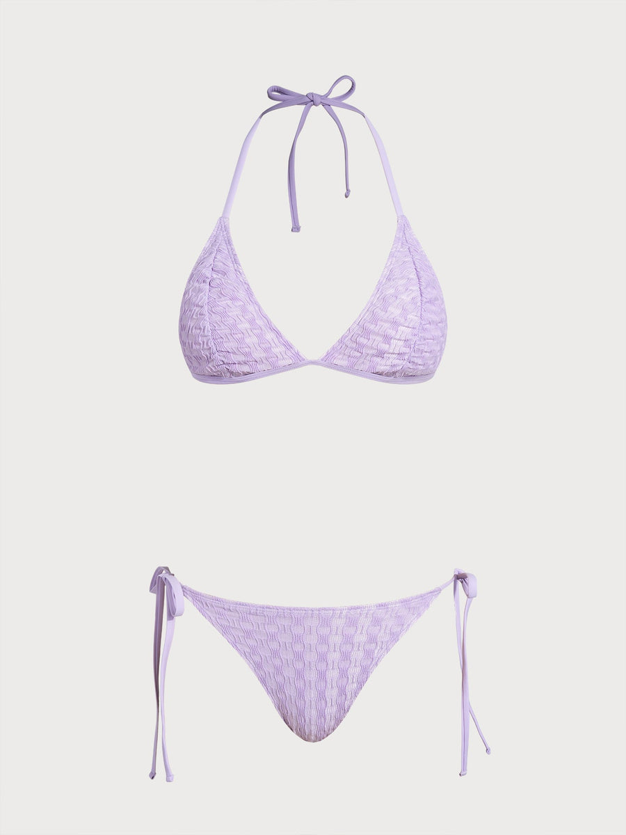 Purple Geometric Textured Bikini Set