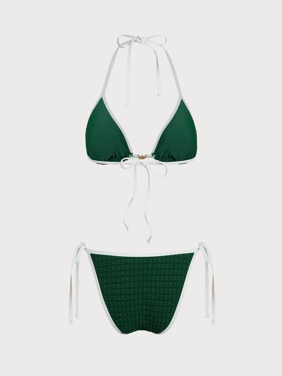 Green Color Block Star Bikini Set