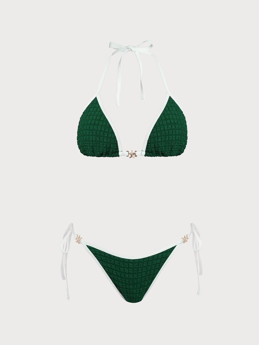 Green Color Block Star Bikini Set