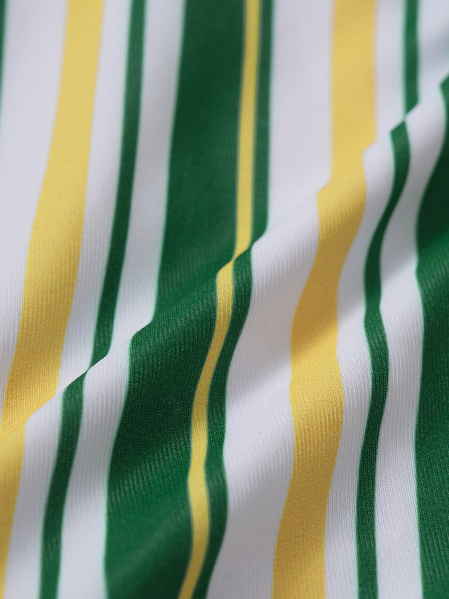 Green Striped Color Block Shorts Bikini Set