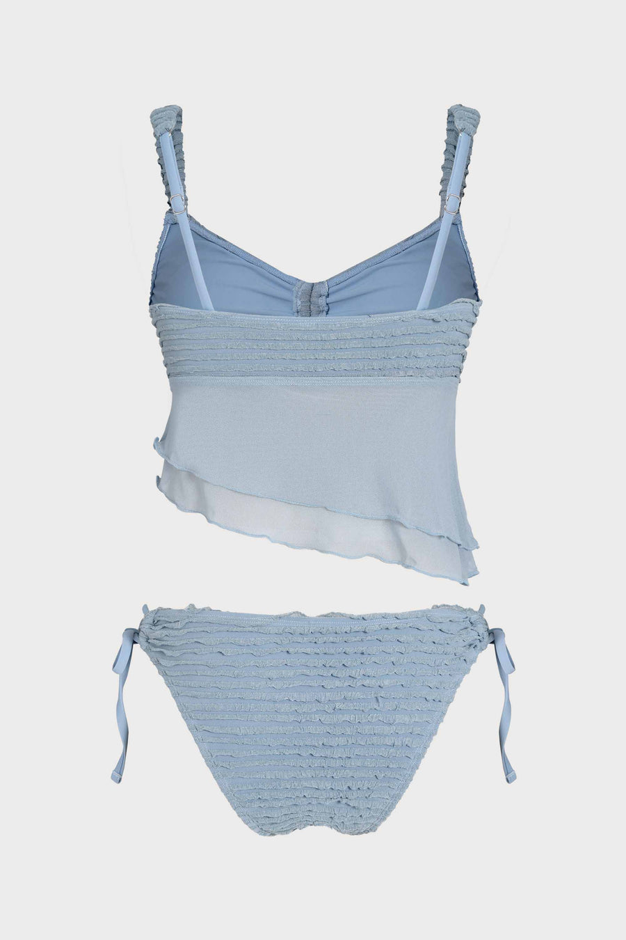 Dusty Blue Ruched Sheer Tankini Set