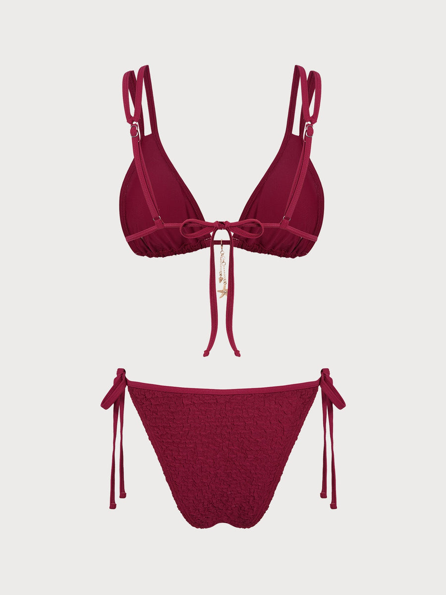 Wine Red Star Ruched Trim Bikini Set