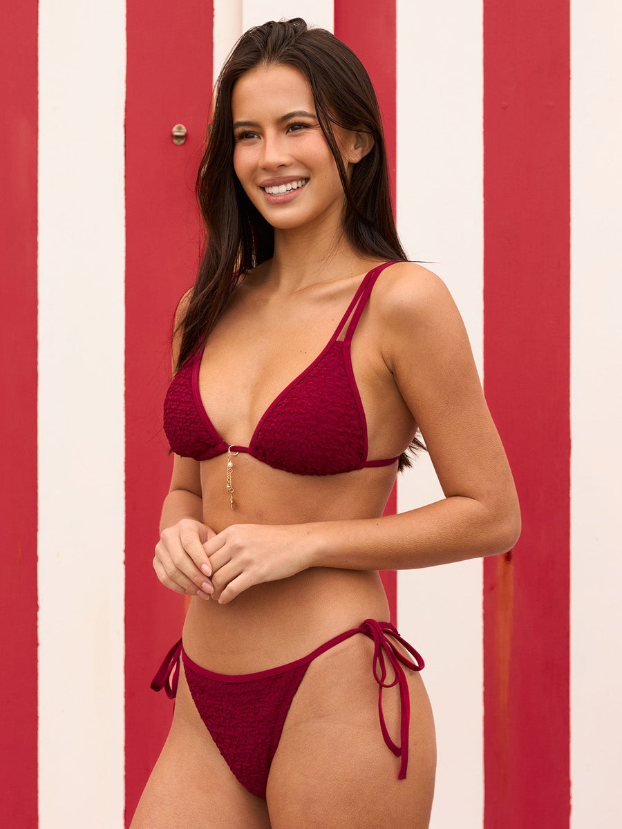 Wine Red Star Ruched Trim Bikini Set