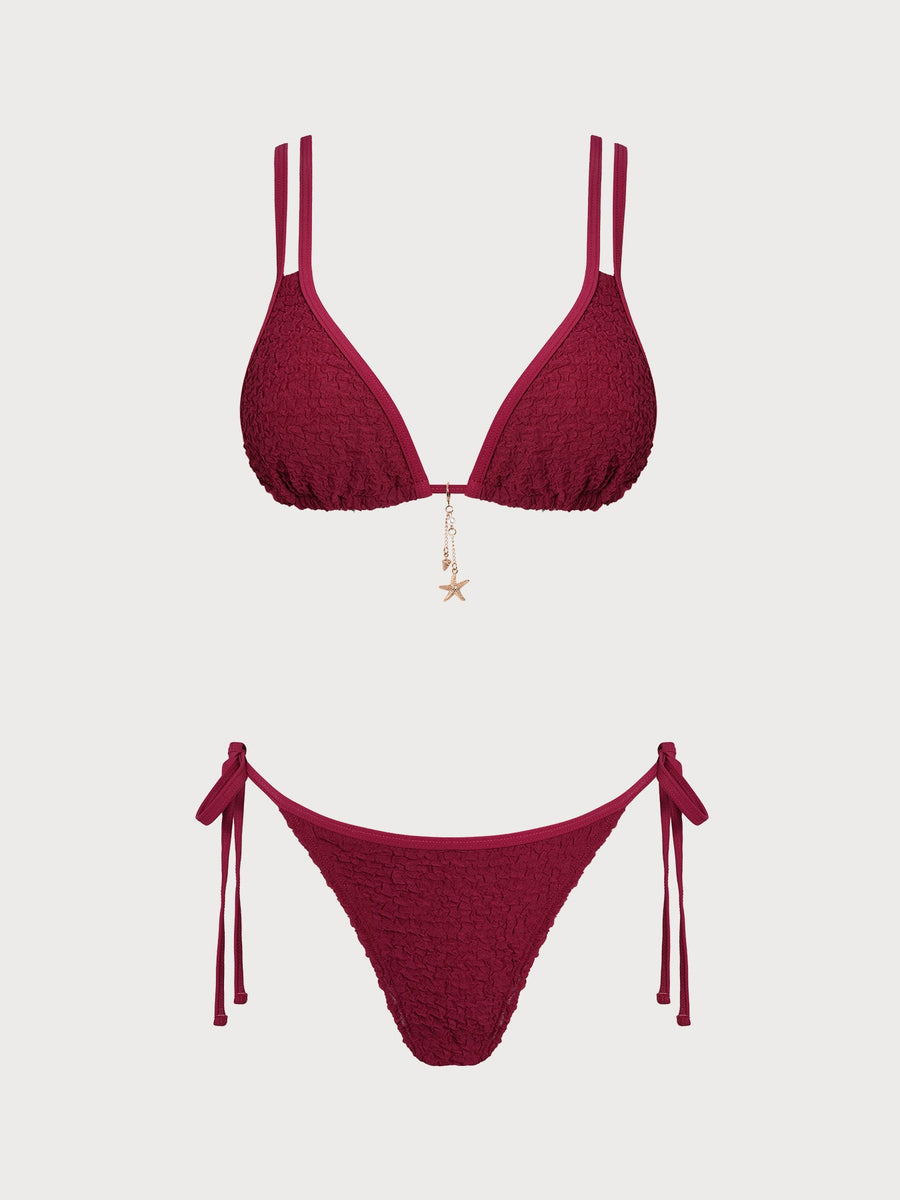 Wine Red Star Ruched Trim Bikini Set