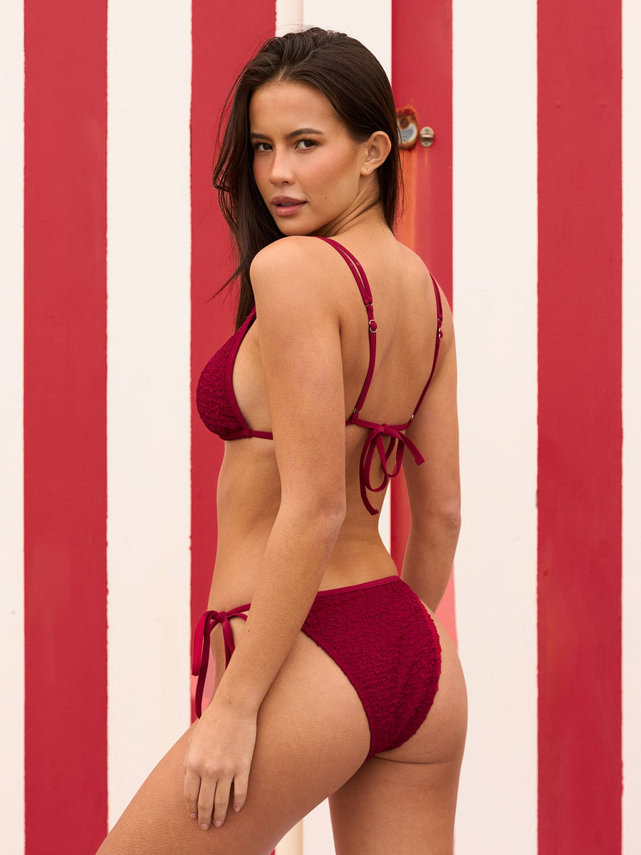 Wine Red Star Ruched Trim Bikini Set
