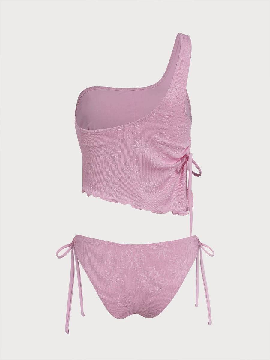 Pink Striped One-Shoulder Tankini Set