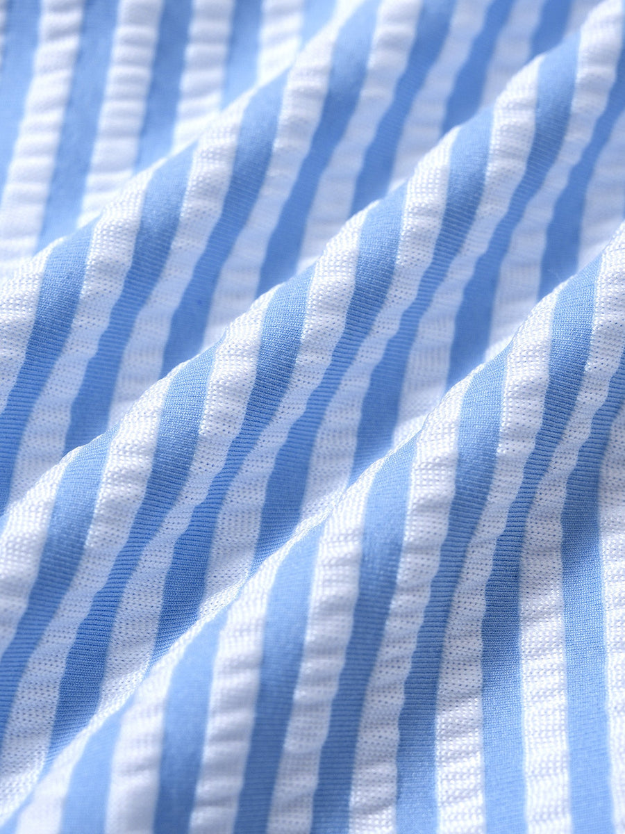 Blue Striped Contrast Bikini Set