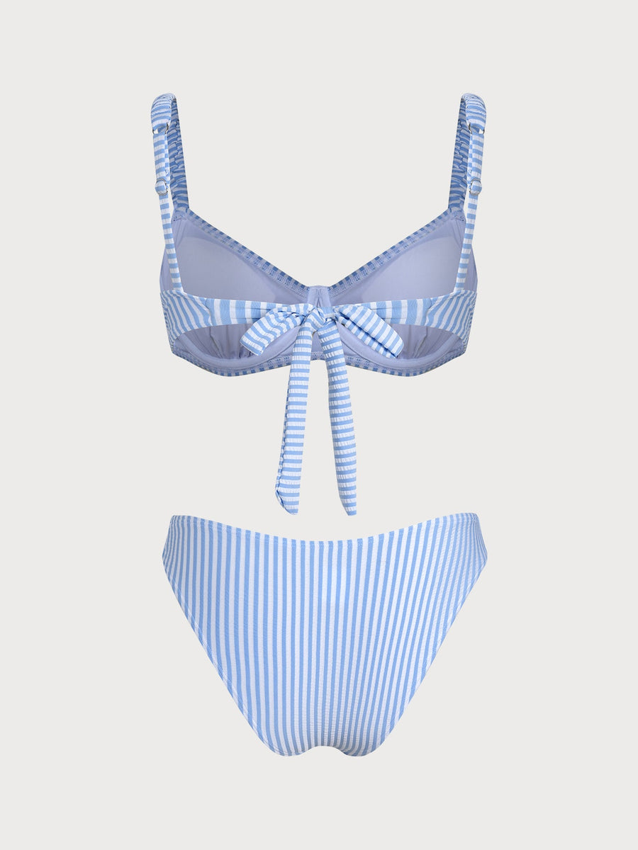 Blue Striped Contrast Bikini Set