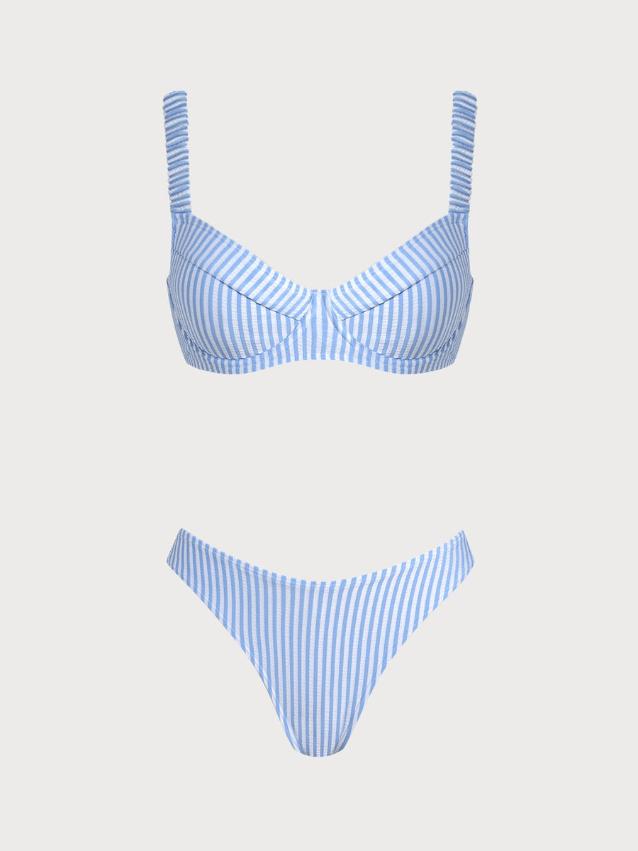 Blue Striped Contrast Bikini Set