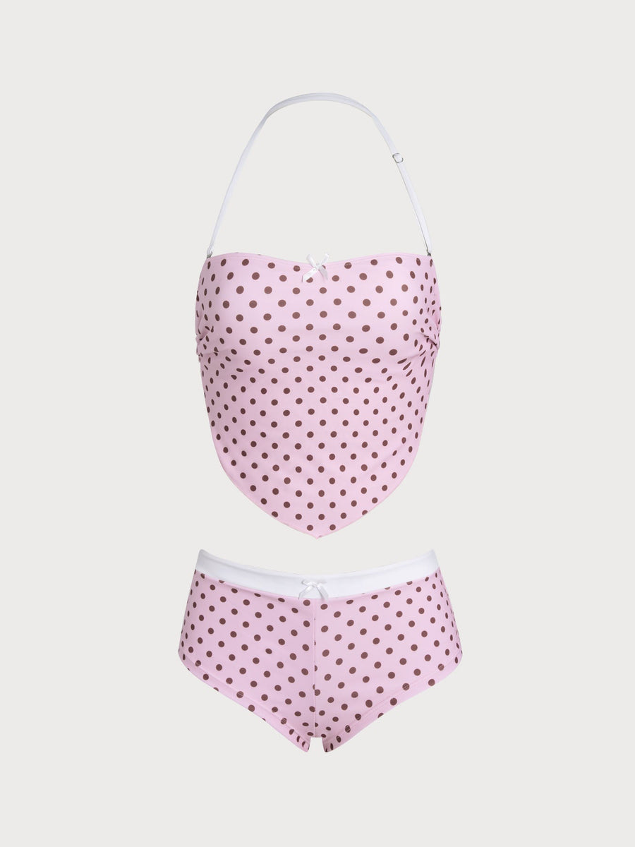 Royal Blue Polka Dot Backless Tankini Set