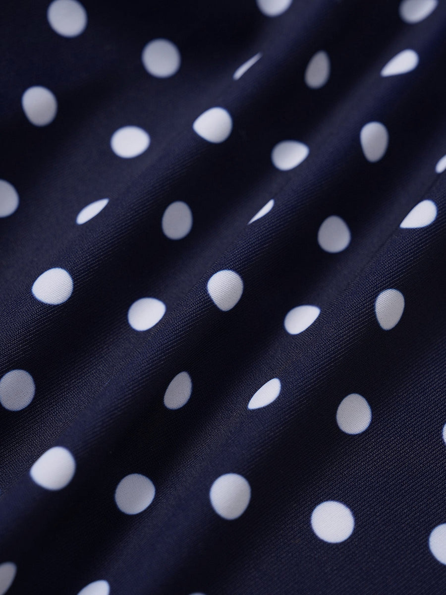Royal Blue Polka Dot Backless Tankini Set