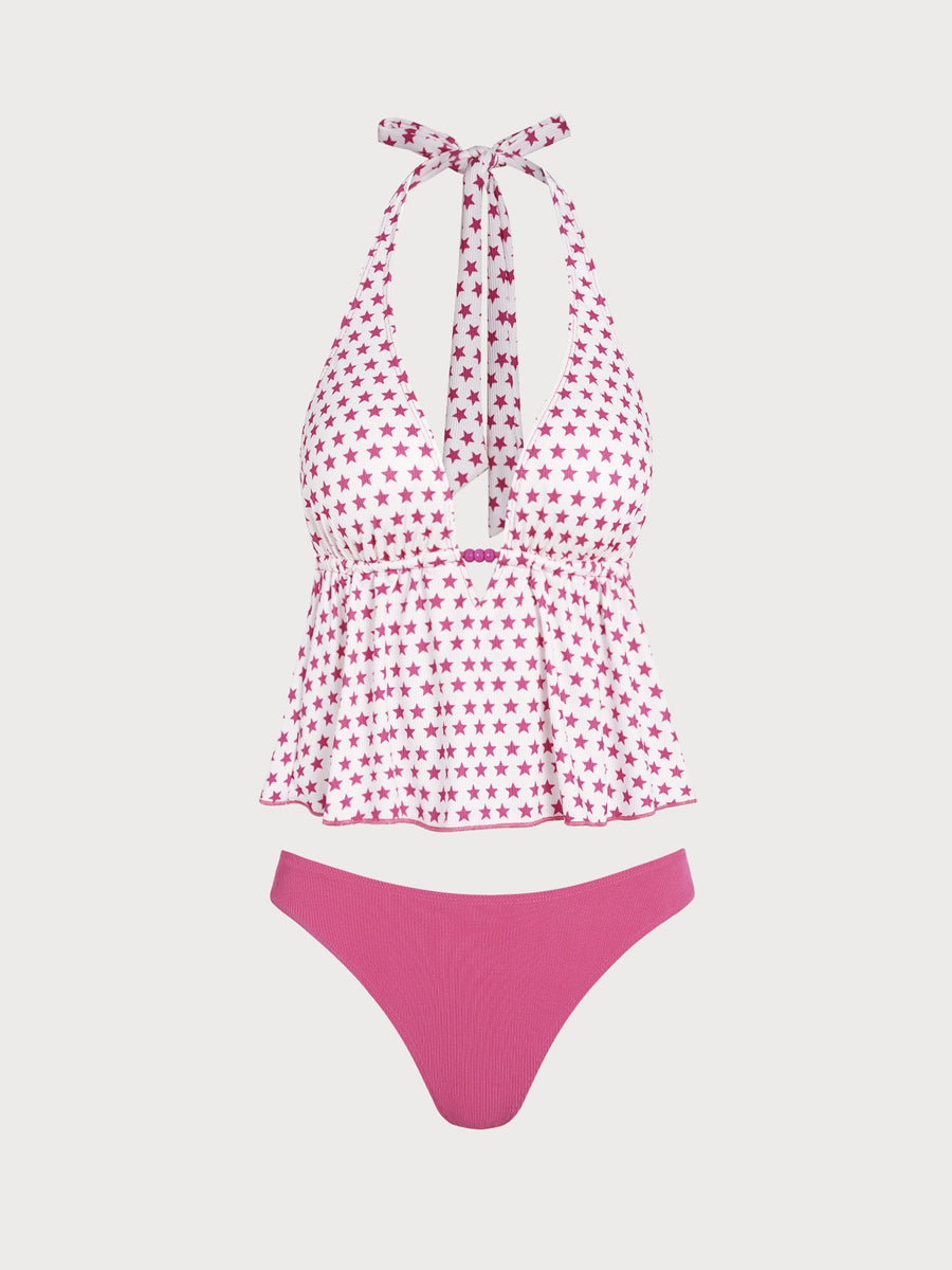 Red Striped Star Beaded Tankini Set