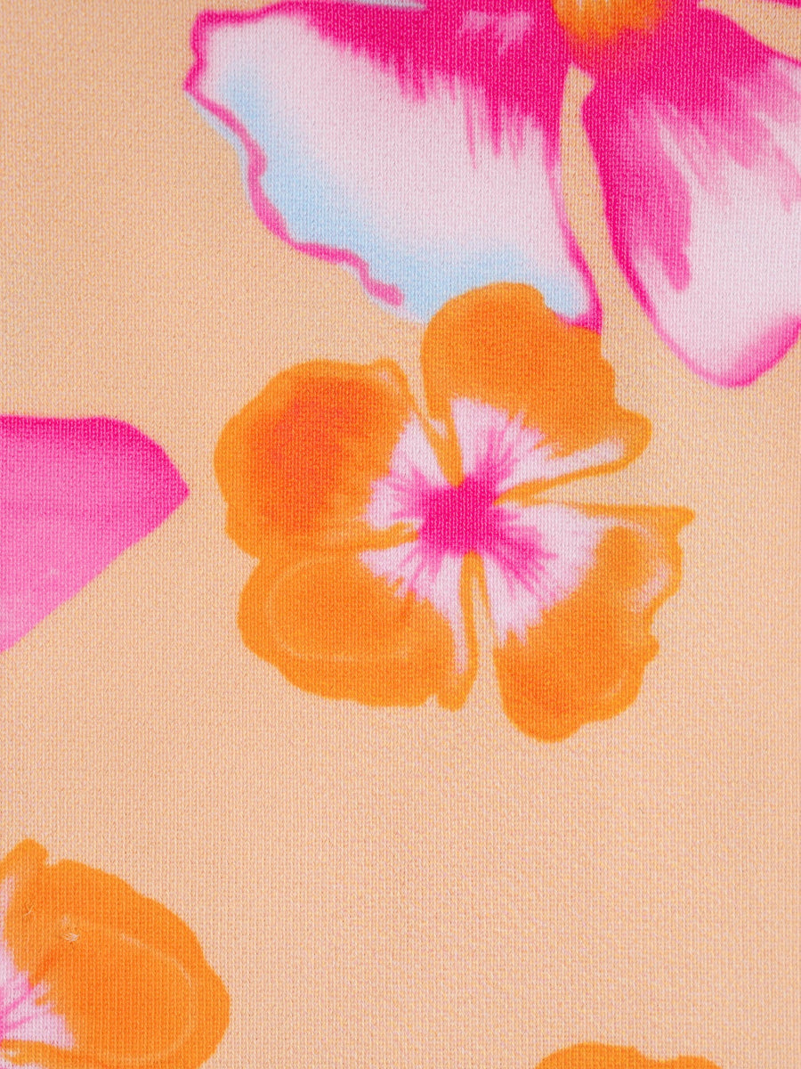Orange Floral Contrast Tankini Three-Piece Set