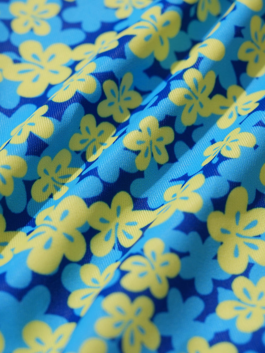 Blue Floral Contrast Tankini Set