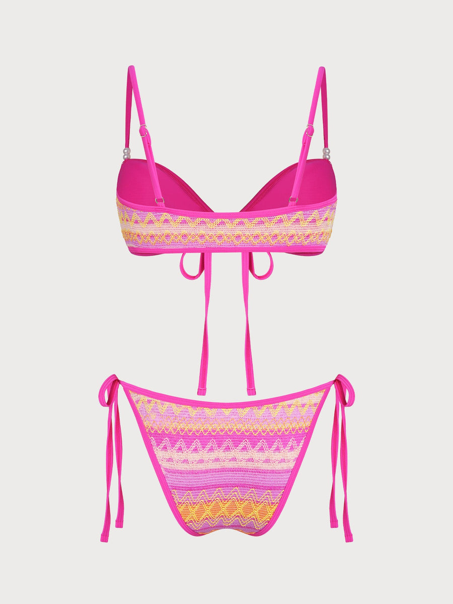 Rainbow Striped V-Neck Bikini Set