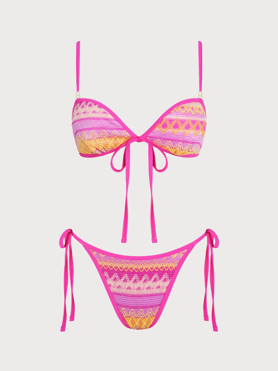 Rainbow Striped V-Neck Bikini Set