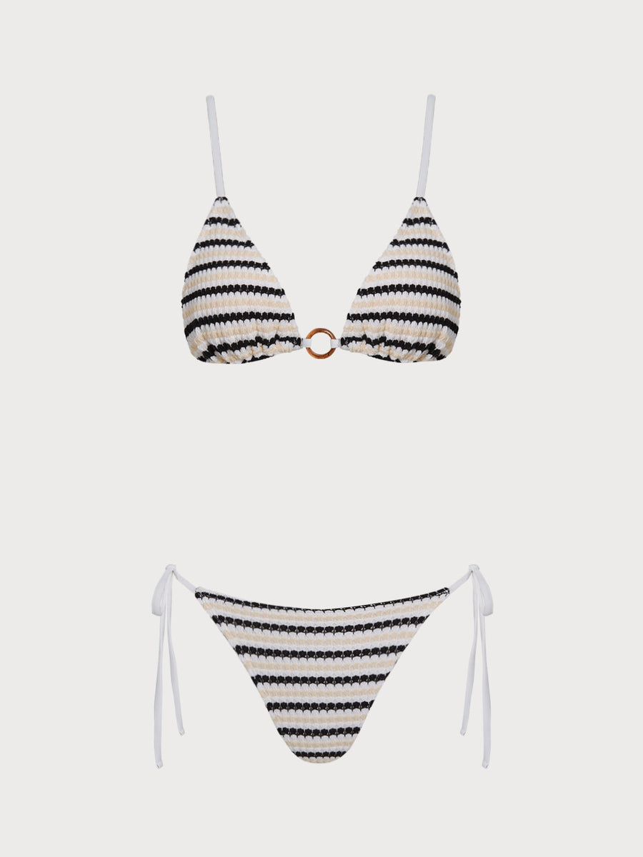 Multi Retro Striped O-Ring Bikini Set