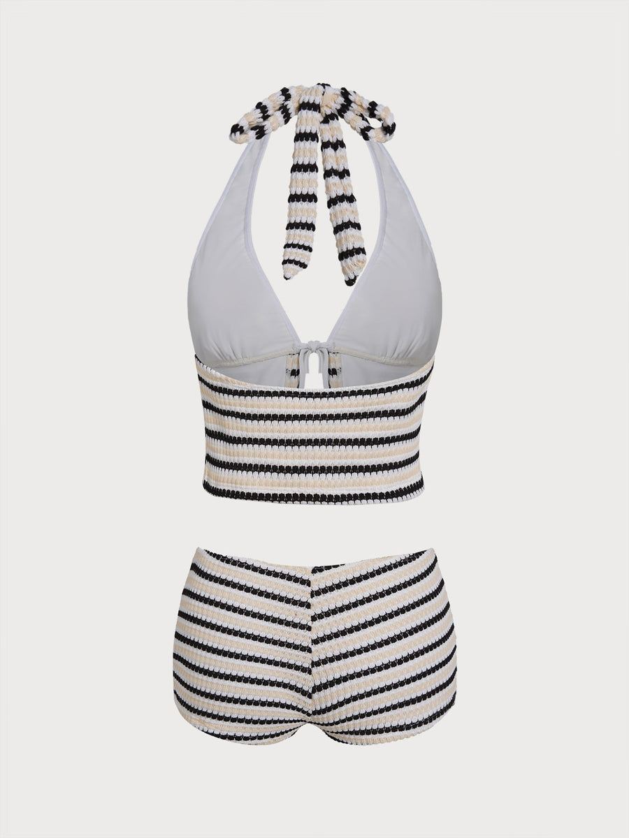 Multi Retro Striped Tie Front Tankini Set