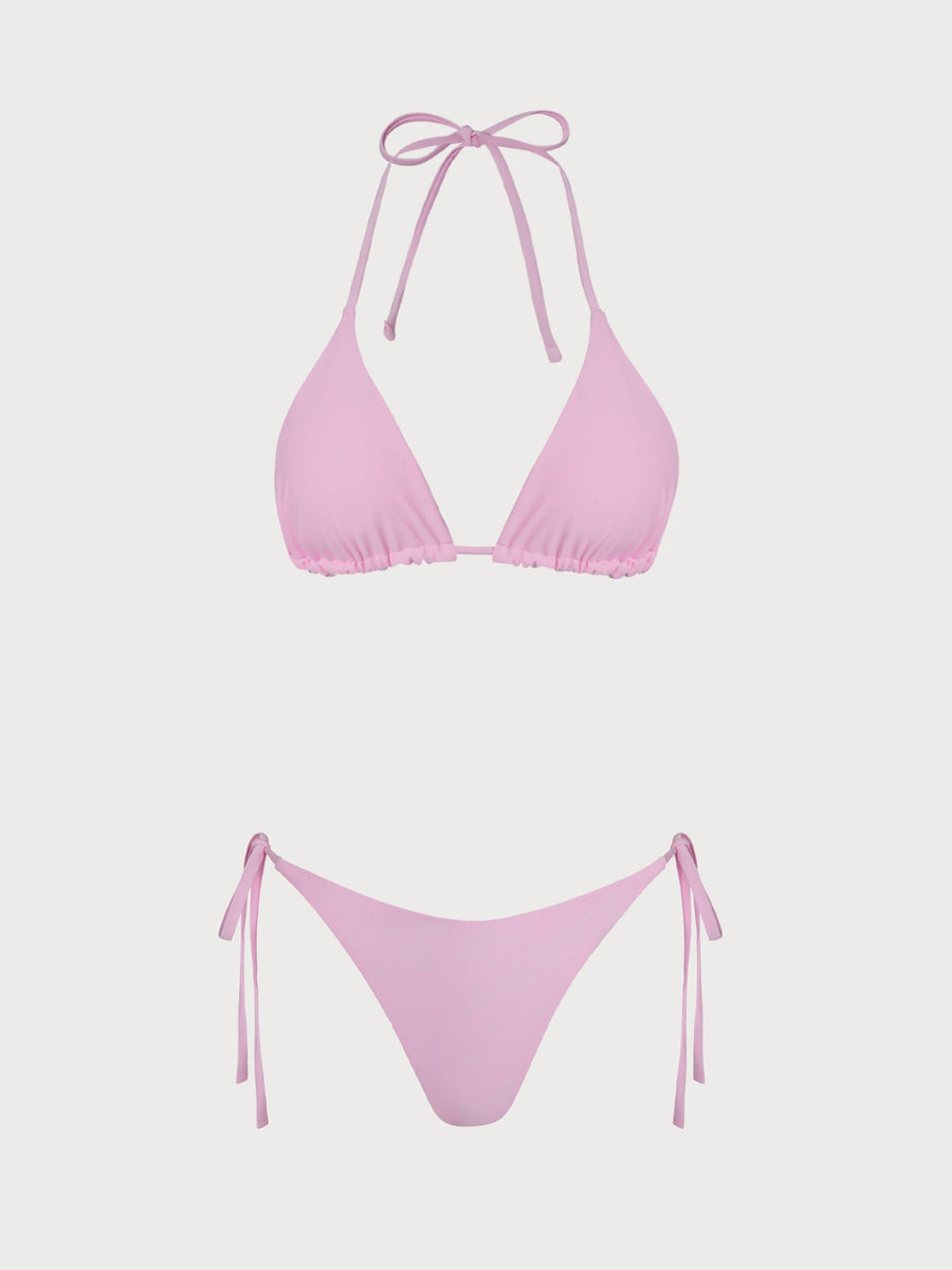 Pink Reversible Floral Plaid Bikini Set