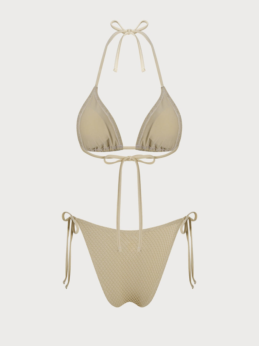 Khaki Plaid Contrast Starfish Bikini Three-Piece Set