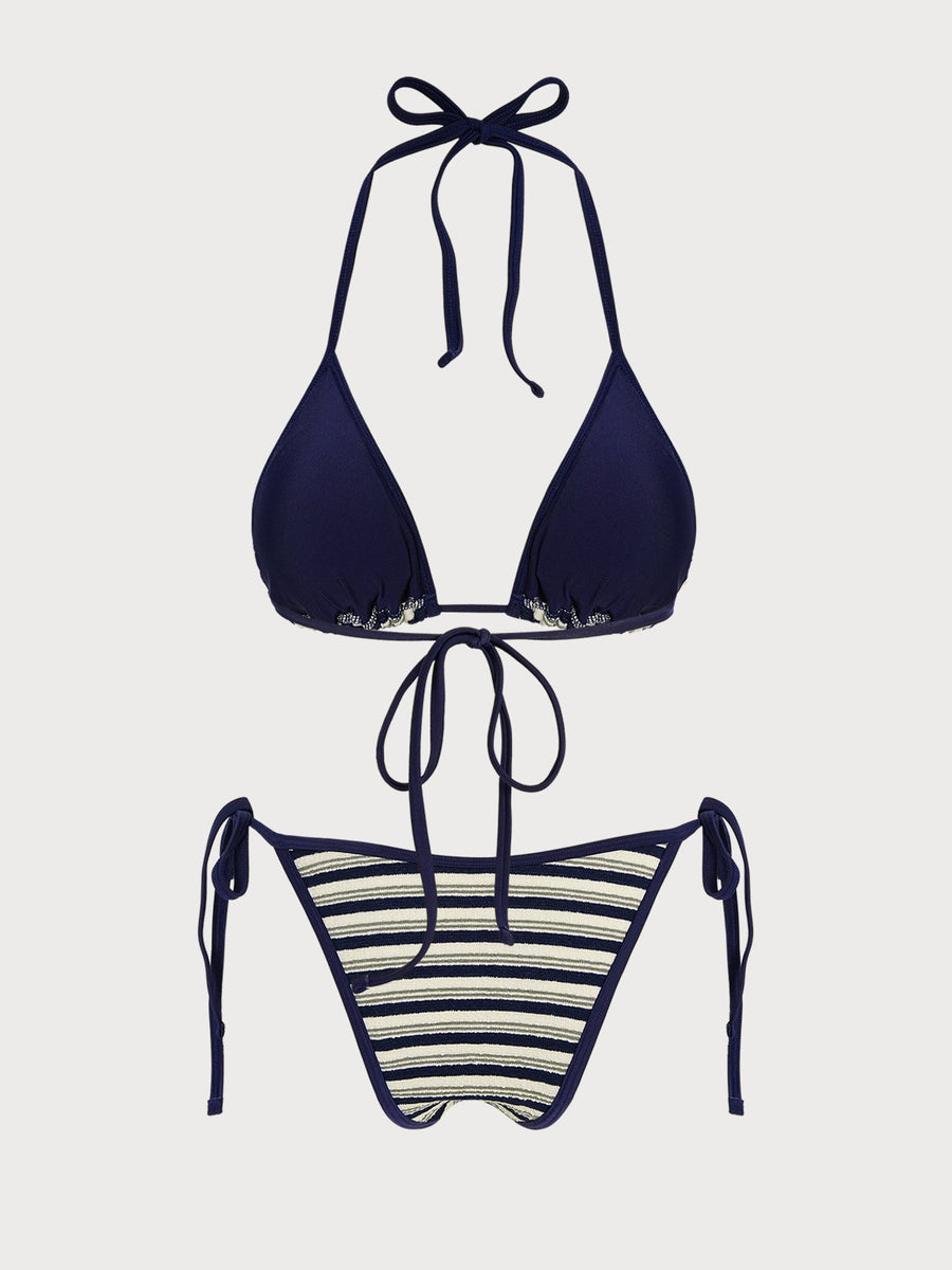 Red Striped Contrast Bikini Set