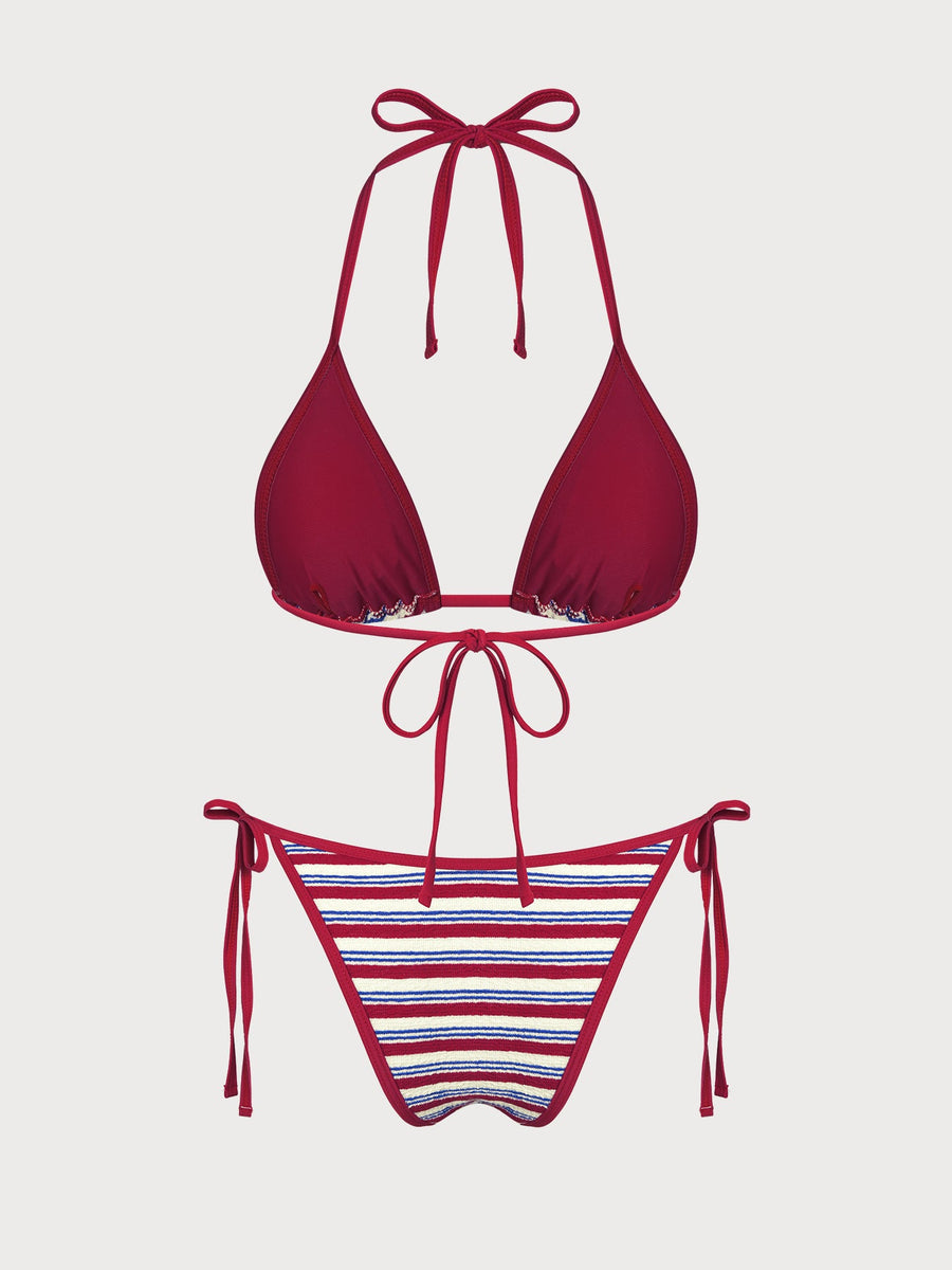 Red Striped Contrast Bikini Set