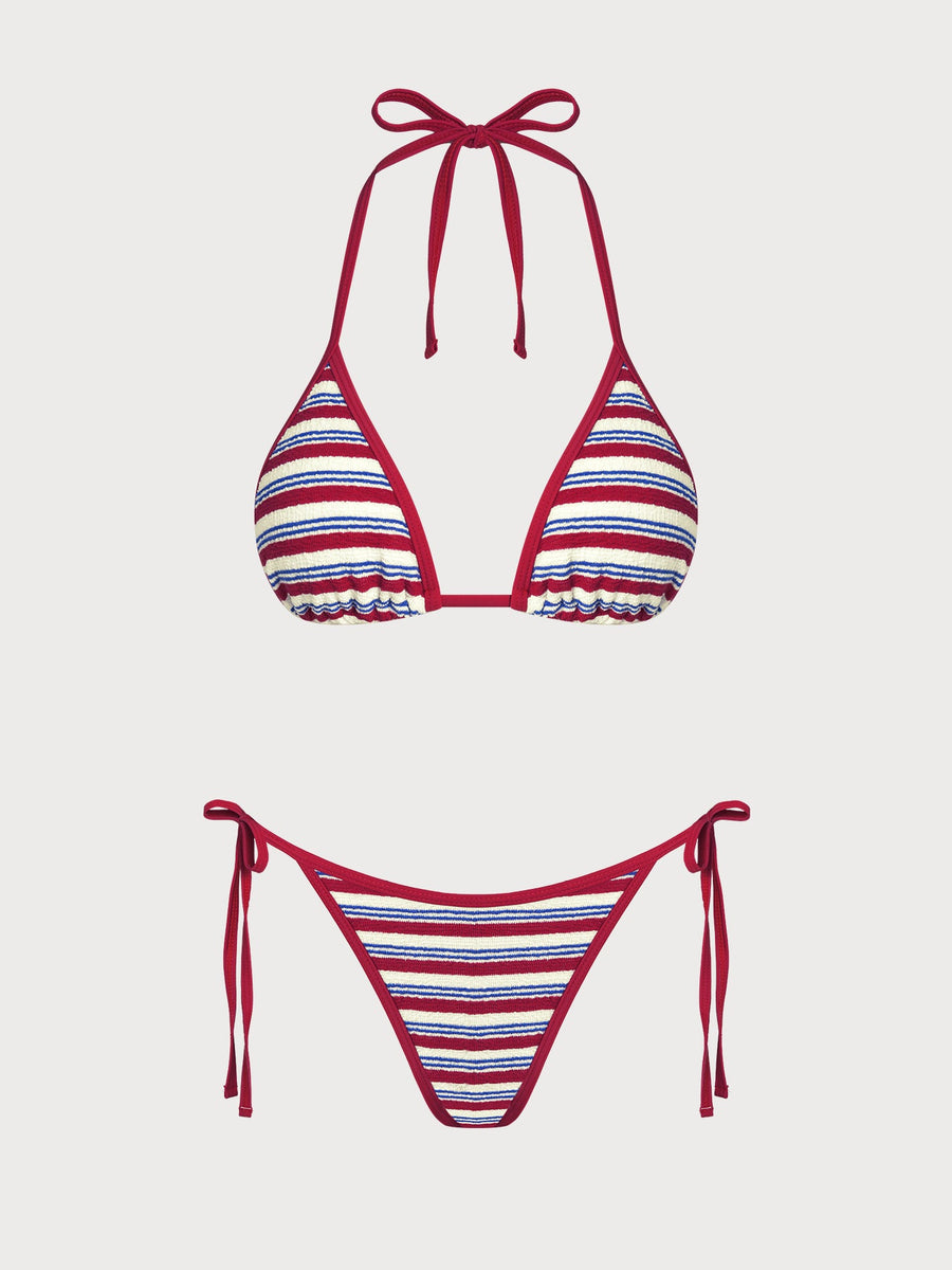 Red Striped Contrast Bikini Set