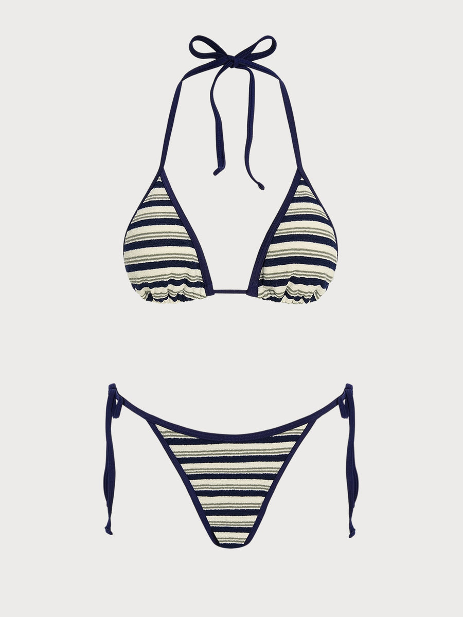 Royal Blue Striped Contrast Bikini Set