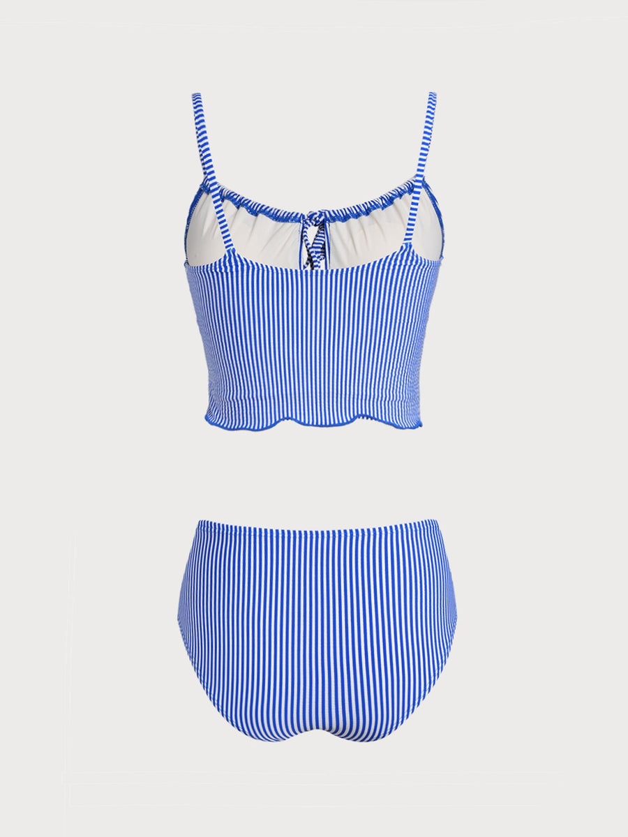 Blue Striped Tie Front Tankini Set