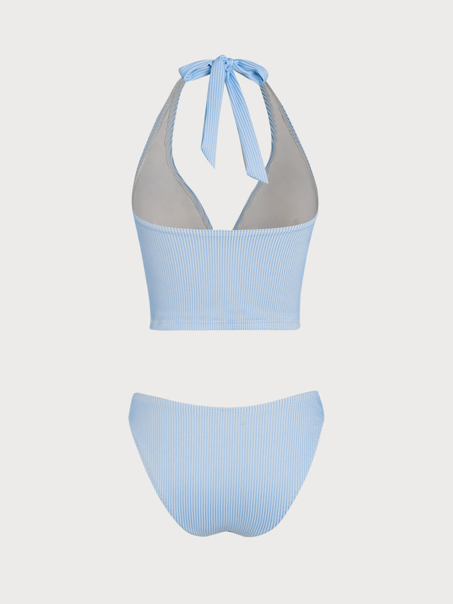 Blue Striped Bowknot Tankini Set
