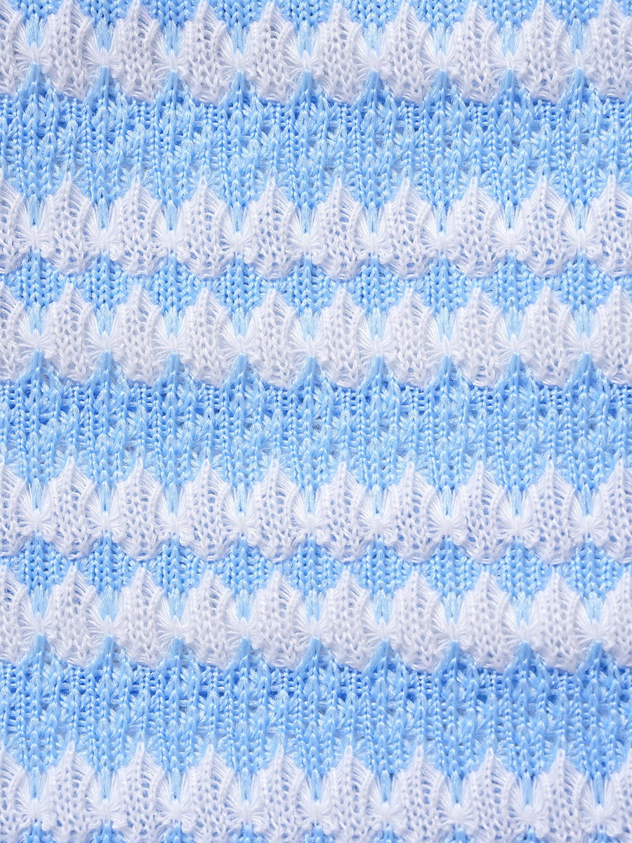 Blue Striped U-Shaped Crochet Tankini Set